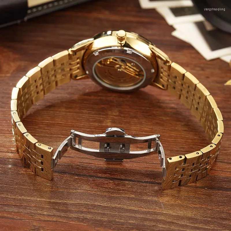 Wristwatches BOX Luxury Chinese Dragon Watches Men Automatic MECHANICAL Golden Wristwatch Stainless Steel Luminous Hands Male Skeleton Reloj