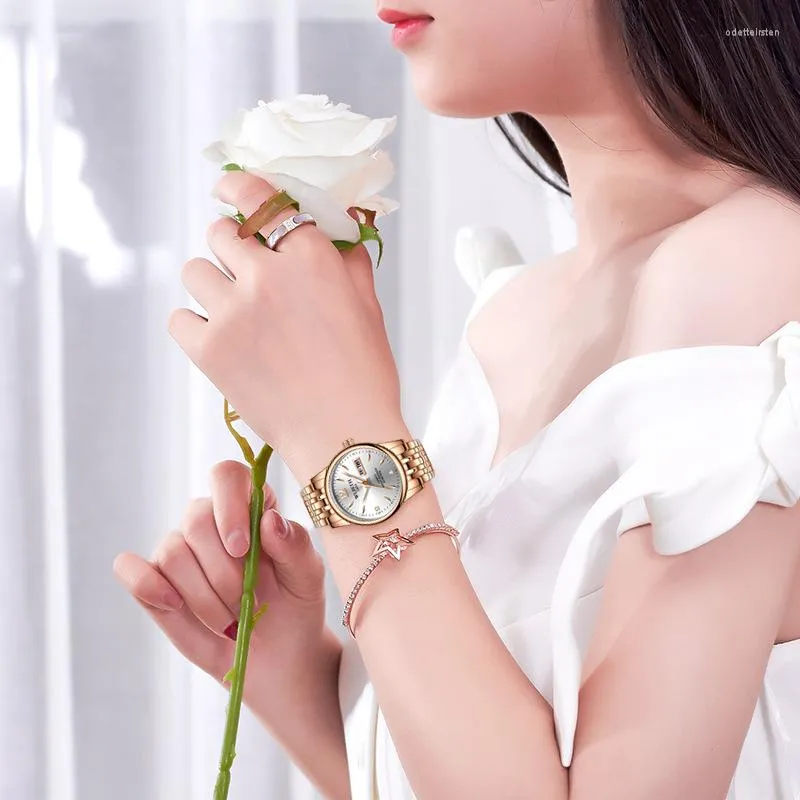 Wristwatches Wlisth Top Brand Women Watch Tungsten Steel Watches Lovers Gift Rose Gold Chinese-english Calendar Quartz Clock Waterproof