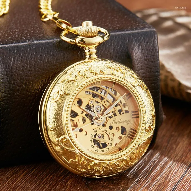 Pocket Watches Luxury Sliver Steampunk Skeleton Chinese Flying Dragon Mechanical Watch Chain Pendant Hand Wind Men Fob