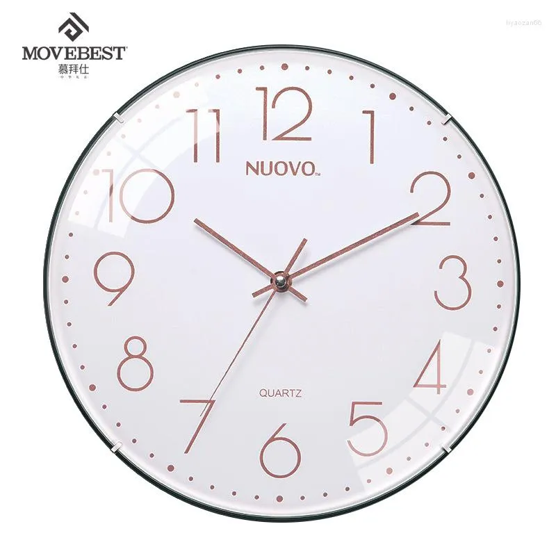 Wall Clocks 12 Inches Clock Luminous Arc Chinese Wood Grain Home Living Room Mute Rimless Convex Glass Watch Decor Garden