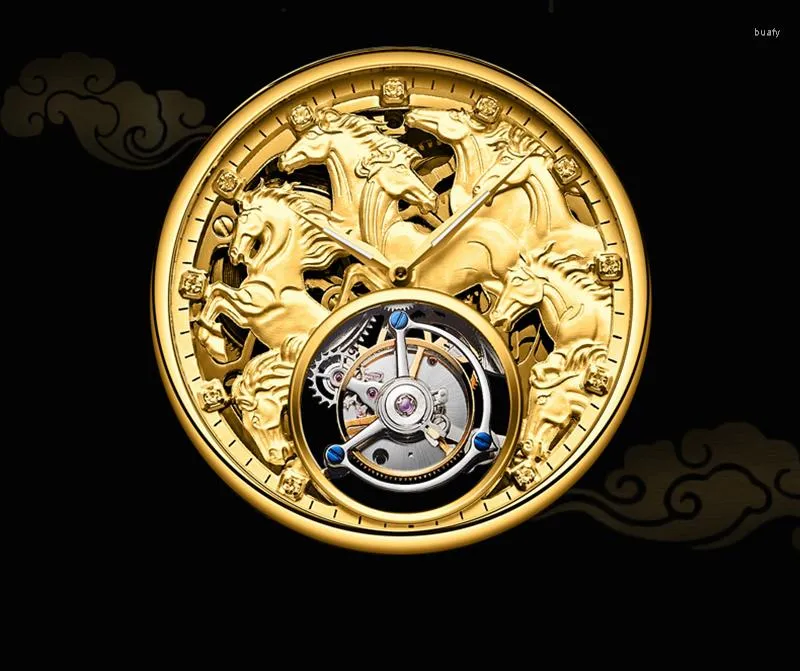 Wristwatches Aesop Automatic Watch For Men Chinese Style Horse Pattern Tourbillon Mechanical Success Implication Business Sapphire