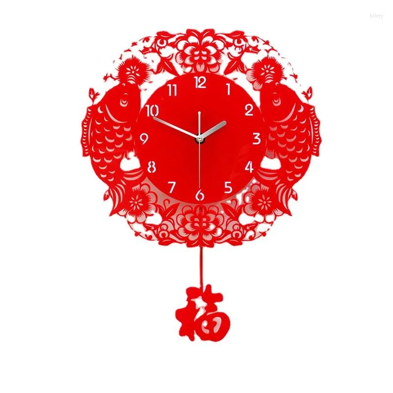 Wall Clocks Aesthetic Plastic Watch Battery Red Fu Precise Pendulum Chinese Personalised Reloj Pared Bedroom Decor Zegar