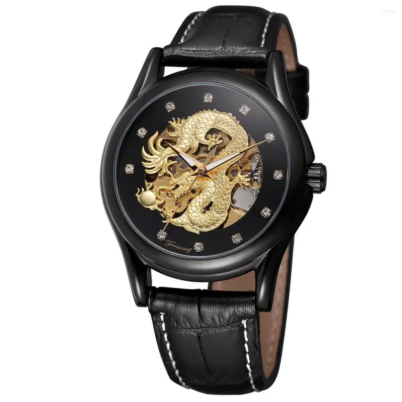 Wristwatches Forsining Chinese Dragon Diamond Dial Waterproof Automatic Men Wrist Watch Top Mechanical Military Skeleton