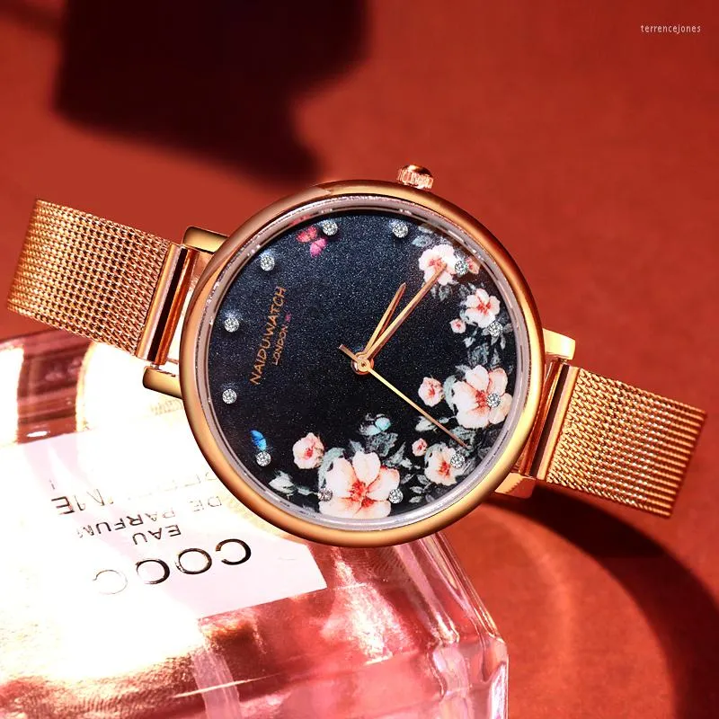 Wristwatches Montre Femme 2023 Mesh Belt Fashion Women Watch Rose Gold Bracelet Wrist Watches China Style Clock Relogio Feminino