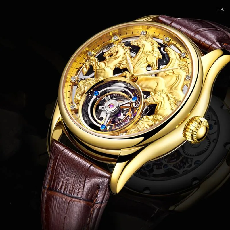 Wristwatches Aesop Automatic Watch For Men Chinese Style Horse Pattern Tourbillon Mechanical Success Implication Business Sapphire