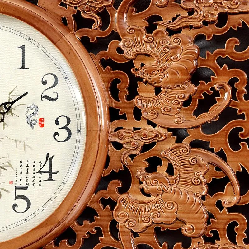 Wall Clocks Embossed Chinese Solid Wood Clock Watch Square Household Classical Carved Quartz