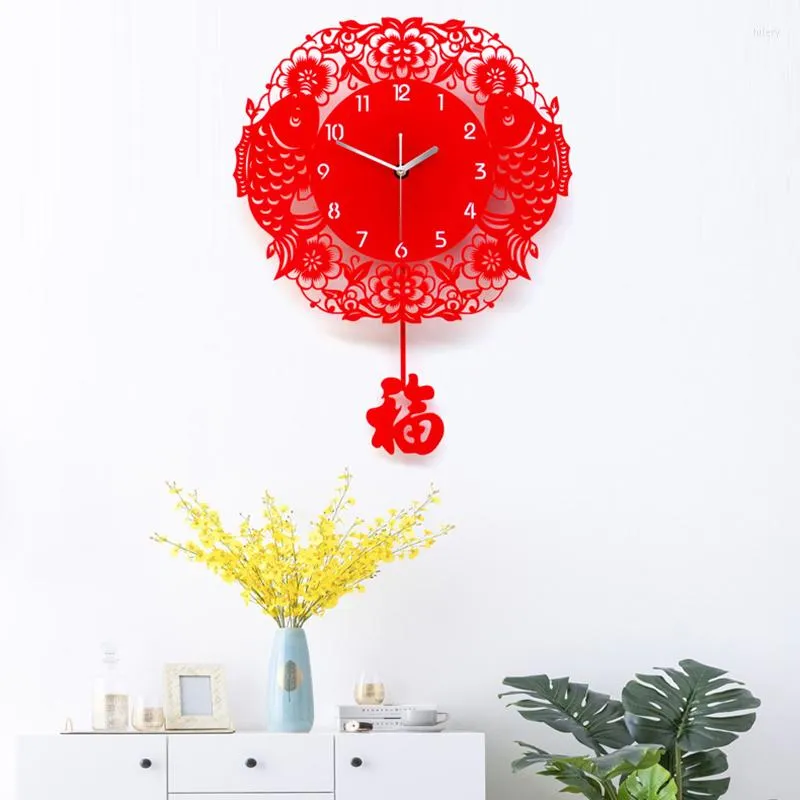 Wall Clocks Aesthetic Plastic Watch Battery Red Fu Precise Pendulum Chinese Personalised Reloj Pared Bedroom Decor Zegar