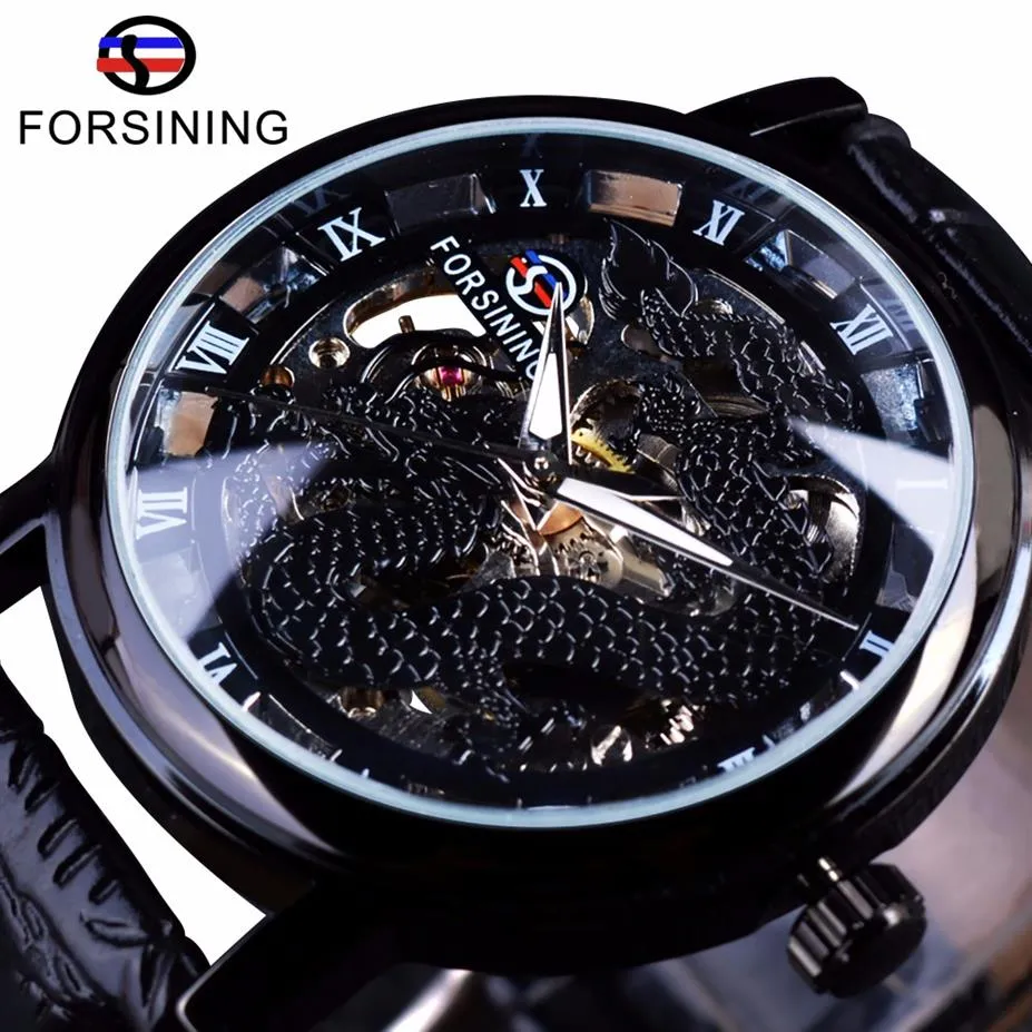 Forsining Chinese Simple Design Transparent Case Mens Watches Top Brand Luxury Skeleton Watch Sport Mechanical Watch Male Clock2725