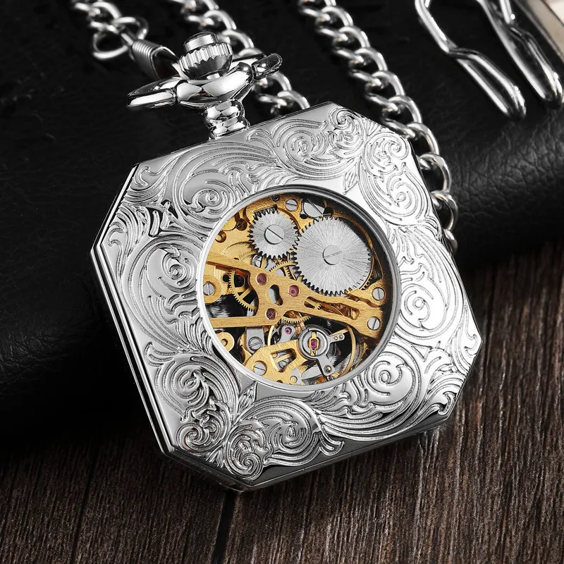 Pocket Watches Square Mechanical Pocket Watch Men Black Lucky Chinese Kirin Fighting China Animal Brave Symbol Pendant Chain Fob Clock 221111