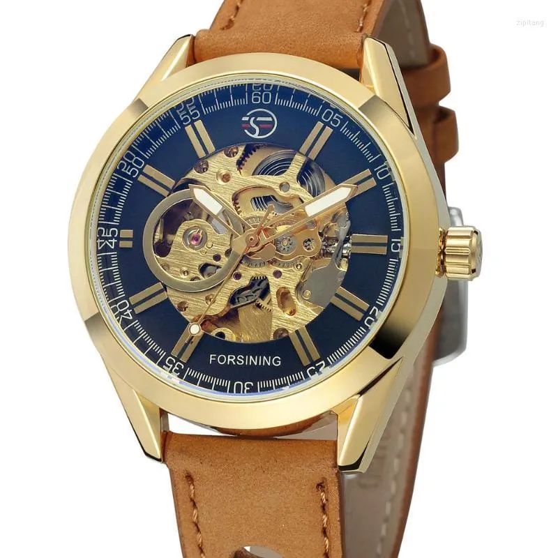 Wristwatches China Manufacturer Forsining Top Selling Men Watch Automatic Genuine Leather Strap Wrist Watches Nubuck