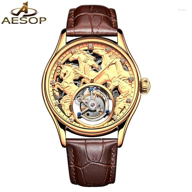 Wristwatches Aesop Automatic Watch For Men Chinese Style Horse Pattern Tourbillon Mechanical Success Implication Business Sapphire