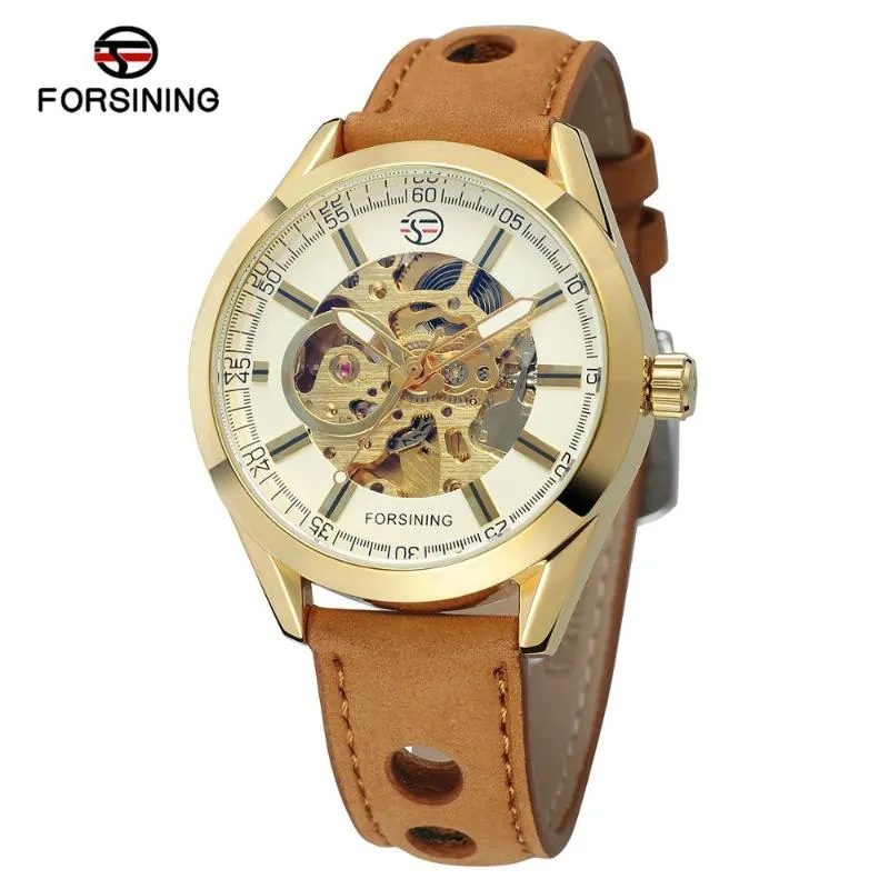 Wristwatches China Manufacturer Forsining Top Selling Men Watch Automatic Genuine Leather Strap Wrist Watches Nubuck