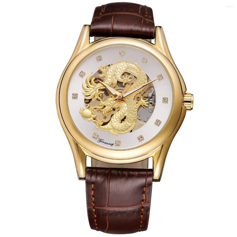 Wristwatches Forsining Chinese Dragon Diamond Dial Waterproof Automatic Men Wrist Watch Top Mechanical Military Skeleton