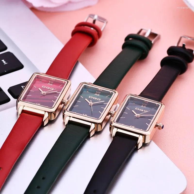 Wristwatches Fashion Rectangle Watches For Women China DQG Ladies Watch Leather Roman Scale Student Clock Quaint