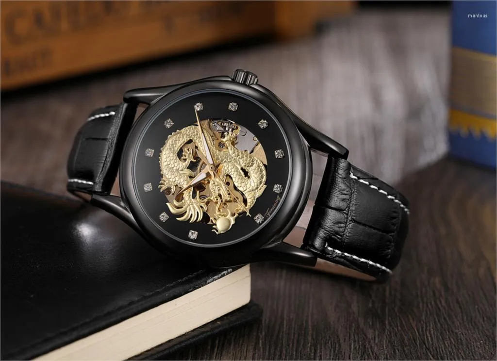 Wristwatches Forsining Chinese Dragon Diamond Dial Waterproof Automatic Men Wrist Watch Top Mechanical Military Skeleton