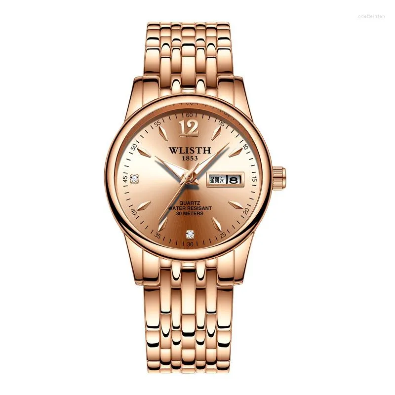 Wristwatches Wlisth Top Brand Women Watch Tungsten Steel Watches Lovers Gift Rose Gold Chinese-english Calendar Quartz Clock Waterproof