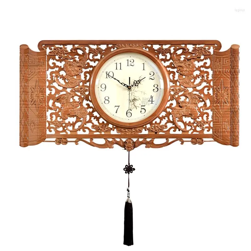 Wall Clocks Embossed Chinese Solid Wood Clock Watch Square Household Classical Carved Quartz