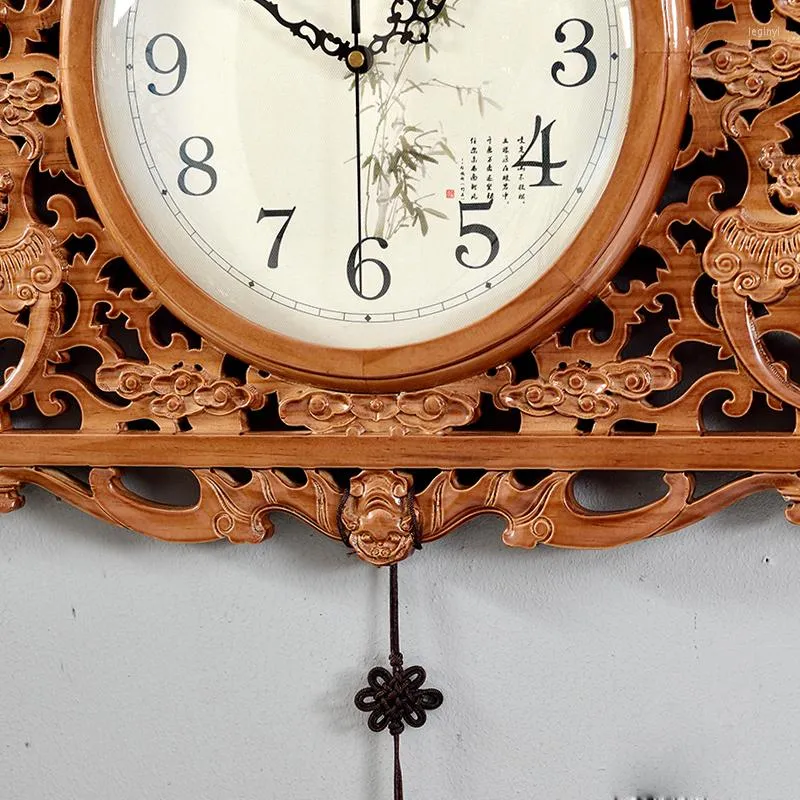 Wall Clocks Embossed Chinese Solid Wood Clock Watch Square Household Classical Carved Quartz