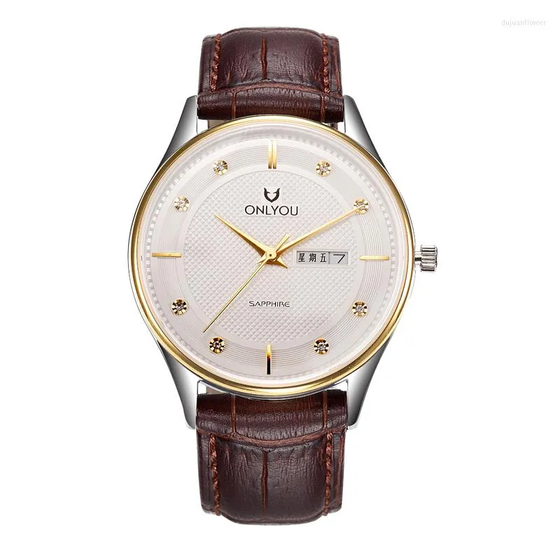 Wristwatches Men's Watches Thin Fashion Leisure Double Calendar With Chinese Week Shows Leather Belt Waterproof Quartz Watch