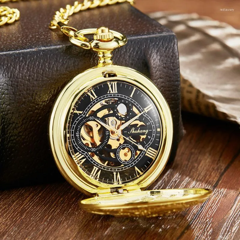 Pocket Watches Luxury Sliver Steampunk Skeleton Chinese Flying Dragon Mechanical Watch Chain Pendant Hand Wind Men Fob