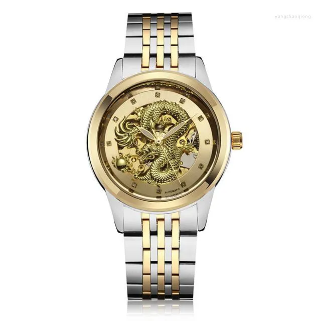 Wristwatches BOX Luxury Chinese Dragon Watches Men Automatic MECHANICAL Golden Wristwatch Stainless Steel Luminous Hands Male Skeleton Reloj