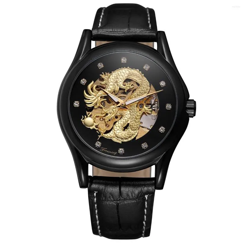 Wristwatches Forsining Chinese Dragon Diamond Dial Waterproof Automatic Men Wrist Watch Top Mechanical Military Skeleton