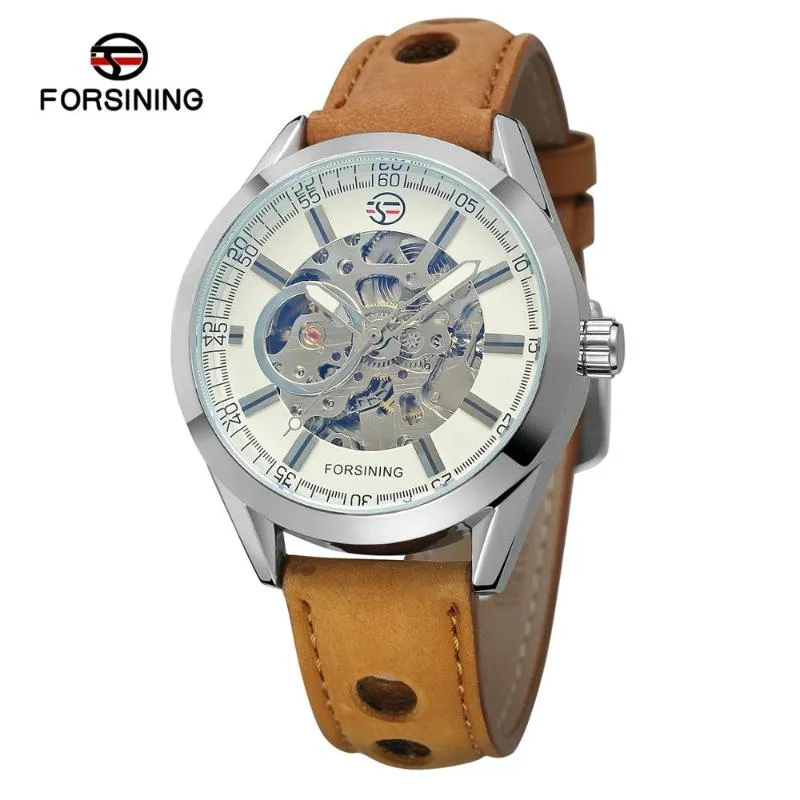 Wristwatches China Manufacturer Forsining Top Selling Men Watch Automatic Genuine Leather Strap Wrist Watches Nubuck