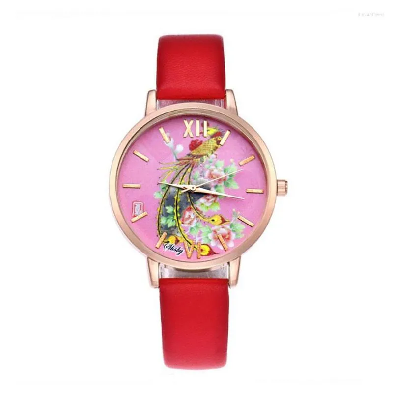 Wristwatches Shsby Brand Chinese Style Leather Strap WristWatch Fashion Rose Gold Ladies Quartz Watch Women Dress Watches Femme Casual