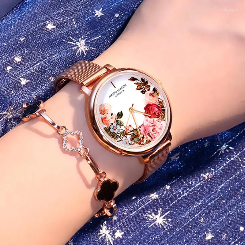 Wristwatches Montre Femme 2023 Mesh Belt Fashion Women Watch Rose Gold Bracelet Wrist Watches China Style Clock Relogio Feminino