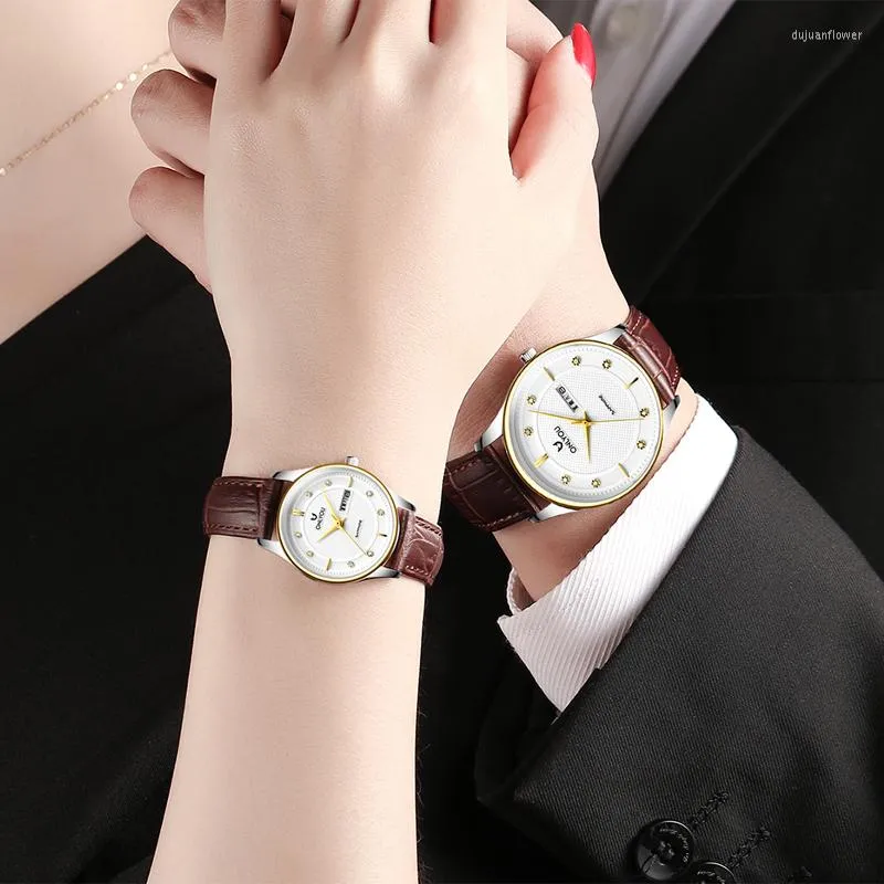 Wristwatches Men's Watches Thin Fashion Leisure Double Calendar With Chinese Week Shows Leather Belt Waterproof Quartz Watch