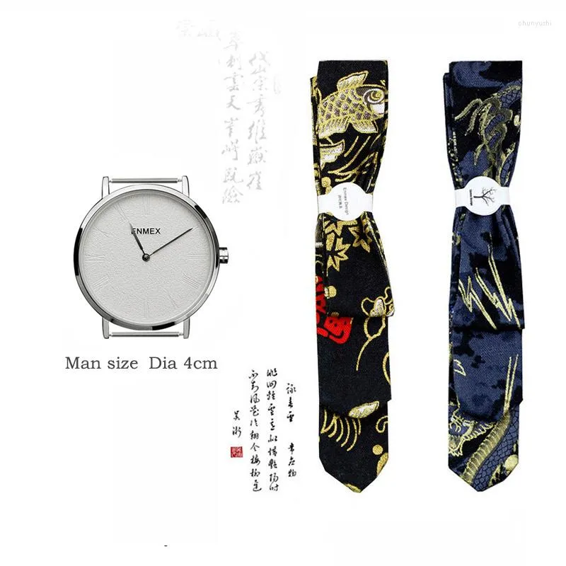 Wristwatches 2023 Man Gift Simple Watch Enmex Strappy Cotton Chinese Blue Style Fashion Vertical Lines Black Face Quartz Wristwatch