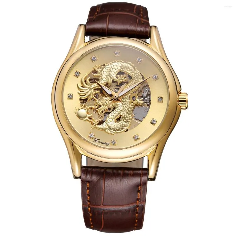 Wristwatches Forsining Chinese Dragon Diamond Dial Waterproof Automatic Men Wrist Watch Top Mechanical Military Skeleton