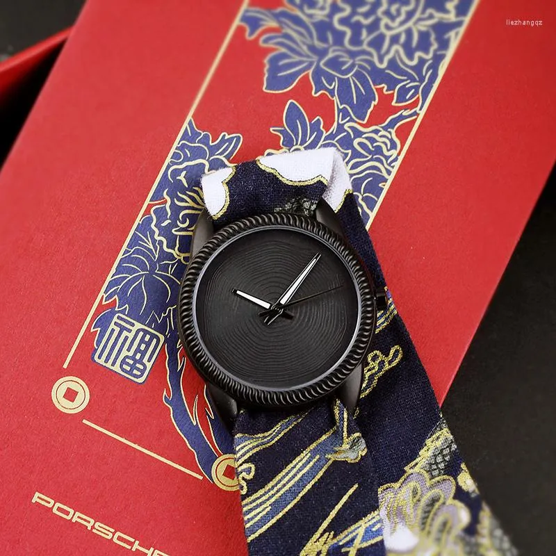 Wristwatches 2023 Enmex Ancient Stylish Wristwatch Brief Face COTTON STRAP Fashion Man Watch Dragons Chinese Clock Quartz