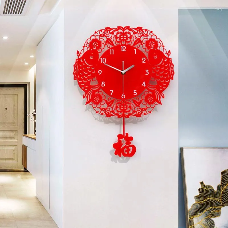 Wall Clocks Aesthetic Plastic Watch Battery Red Fu Precise Pendulum Chinese Personalised Reloj Pared Bedroom Decor Zegar