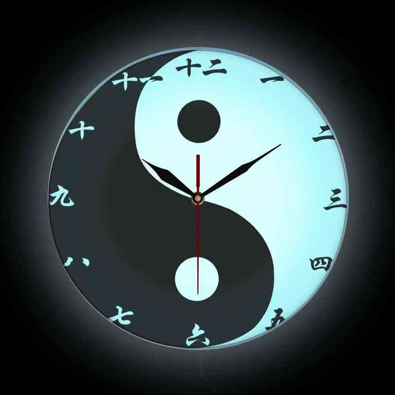 Yin Yang Modern Wall Clock With Chinese Numbers Feng Shui Zen Wall Art Black White Taijitu Balance Symbol Spiritual Wall Watch G220422