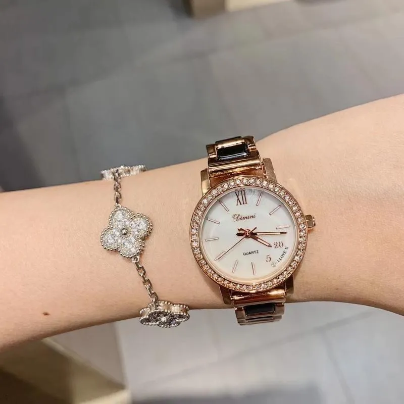 Wristwatches Shining Crystals Women Elegant Ceramic Watches Waterproof Bracelets China Chic 520 LOVE Gifts Wrist Watch Quartz Relojes