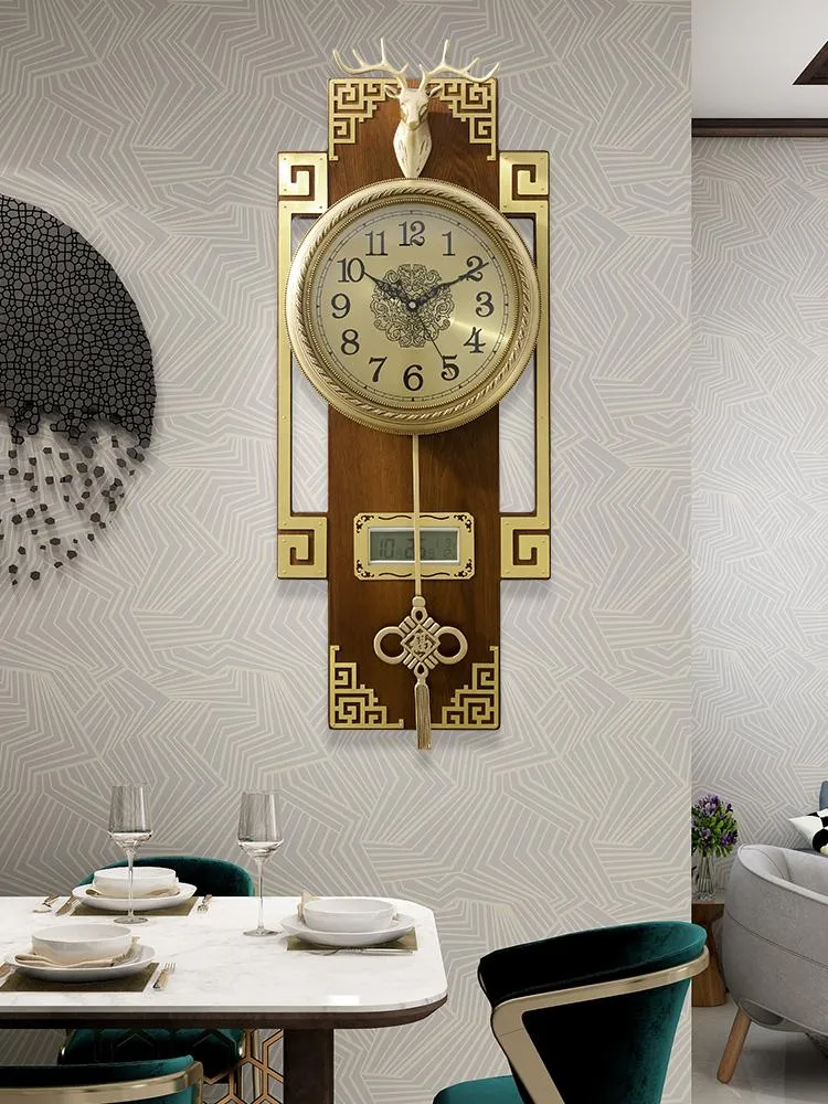 Wall Clocks Pure Copper Clock Sitting Room Luxury Fashion Atmosphere Chinese Real Wood Pocket Watch