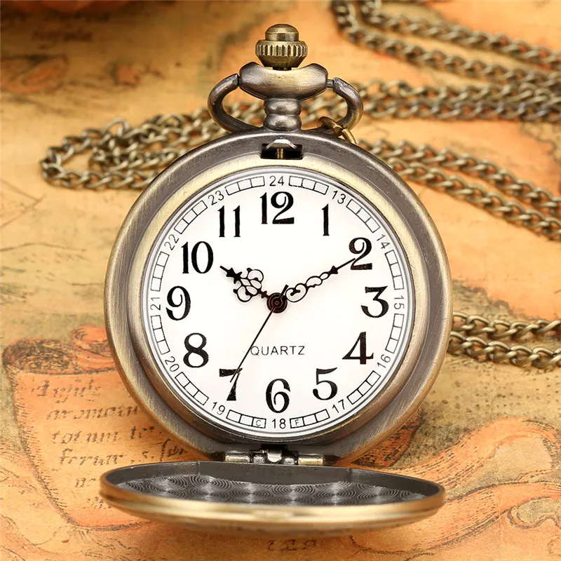 Vintage Chinese Character Pattern Men Women Quartz Analog Pocket Watch Necklace Chain Roman Number Full Hunter Case Collectable Gift