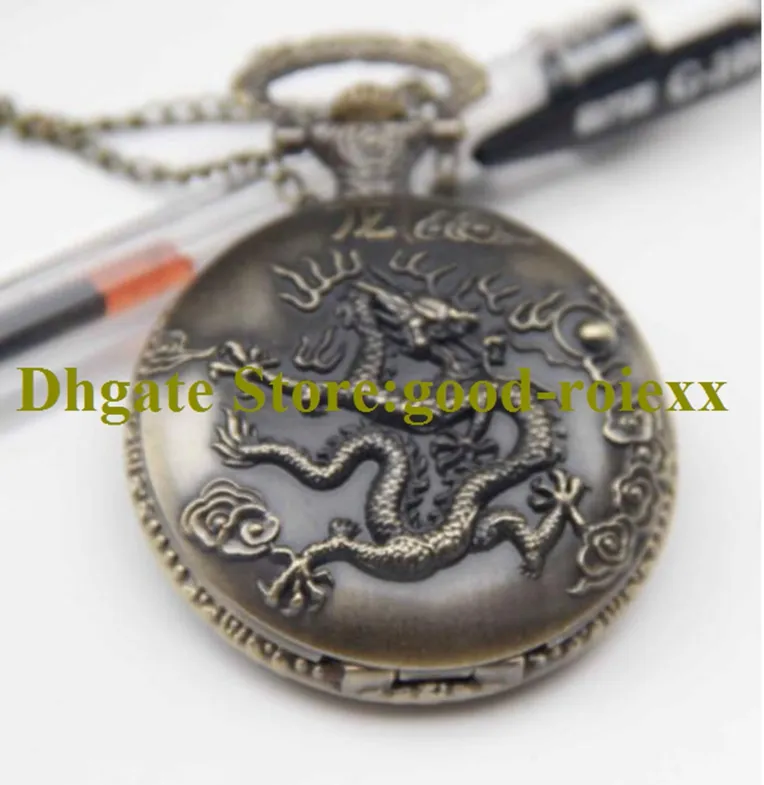 Chinese dragonVersion Vintage Women's Pocket Watch Necklace Accessories Sweater Chain Ladies Hanging Mens Quartz Pocket Watches A00040