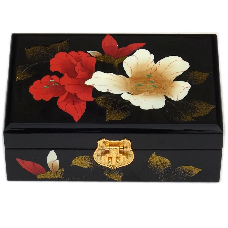 2 layer Vintage Decorative Wooden Jewellery Box with Lock Lacquerware Chinese Jewel Storage Box Birthday Wedding Gift Watch Makeup Box