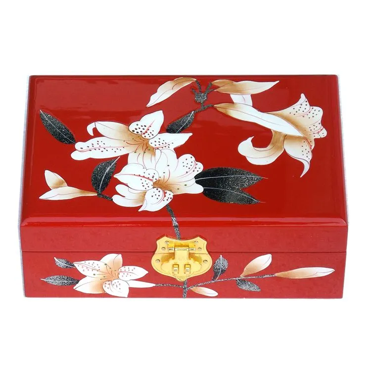 2 layer Vintage Decorative Wooden Jewellery Box with Lock Lacquerware Chinese Jewel Storage Box Birthday Wedding Gift Watch Makeup Box