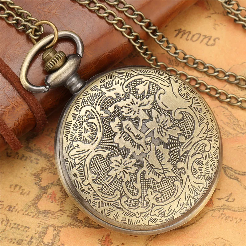 Vintage Chinese Character Pattern Men Women Quartz Analog Pocket Watch Necklace Chain Roman Number Full Hunter Case Collectable Gift