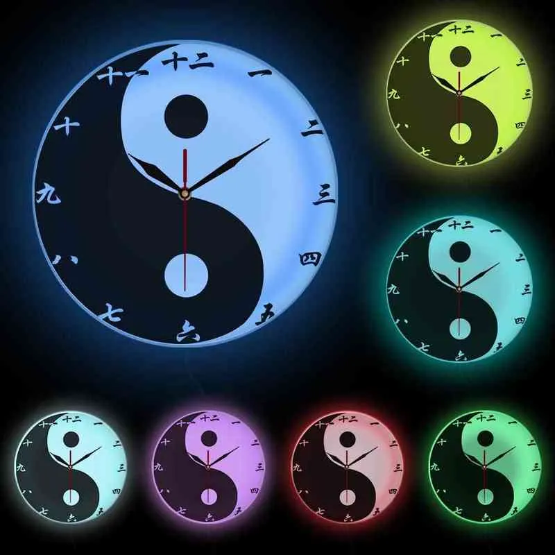 Yin Yang Modern Wall Clock With Chinese Numbers Feng Shui Zen Wall Art Black White Taijitu Balance Symbol Spiritual Wall Watch G220422