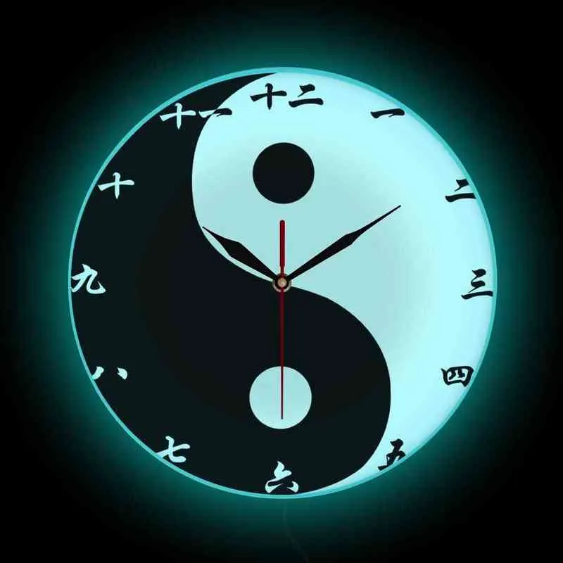 Yin Yang Modern Wall Clock With Chinese Numbers Feng Shui Zen Wall Art Black White Taijitu Balance Symbol Spiritual Wall Watch G220422