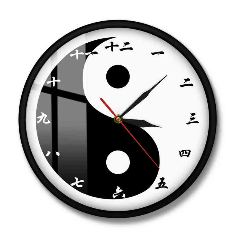 Yin Yang Modern Wall Clock With Chinese Numbers Feng Shui Zen Wall Art Black White Taijitu Balance Symbol Spiritual Wall Watch G220422