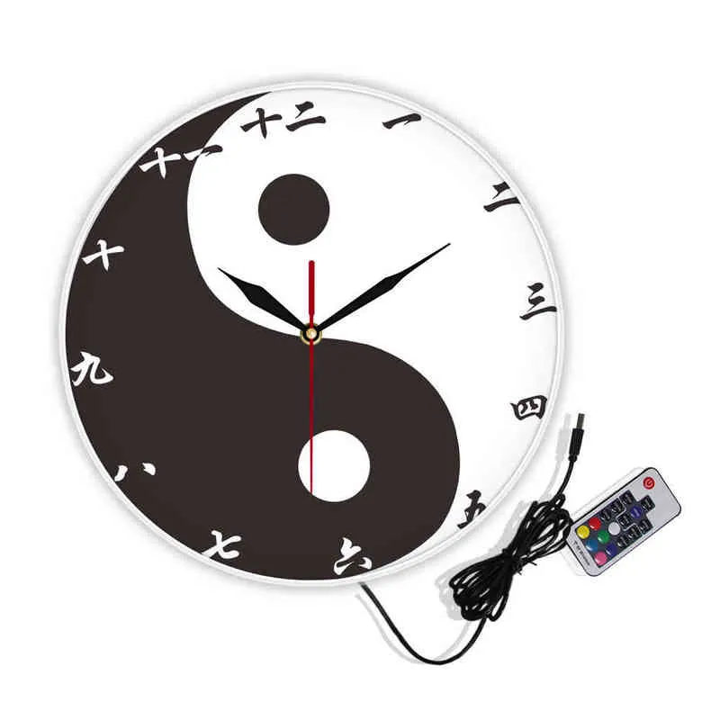 Yin Yang Modern Wall Clock With Chinese Numbers Feng Shui Zen Wall Art Black White Taijitu Balance Symbol Spiritual Wall Watch G220422