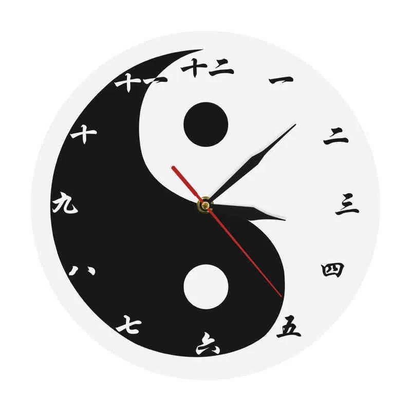 Yin Yang Modern Wall Clock With Chinese Numbers Feng Shui Zen Wall Art Black White Taijitu Balance Symbol Spiritual Wall Watch G220422