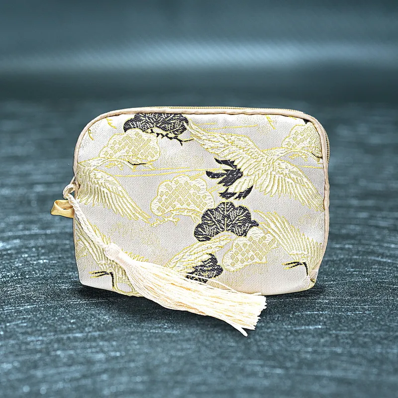 Custom 9x12 cm Cotton Filled Small Zip Jewelry Gift Bags Chinese Silk Brocade Zipper Pouch Watch Bracelet Storage Bag 100pcs/lot