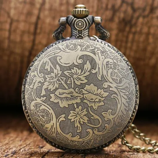 3D Chinese Dragon Bronze Quartz Pocket Watch Necklace Pendant Clock Free Shipping