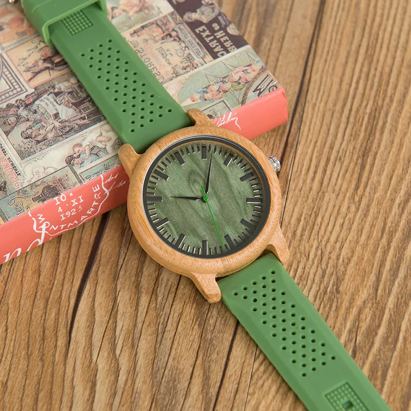 Original China WT Bamboo Wood Watches Men Quartz Male Silicon Wristwatches OEM erkek kol saati